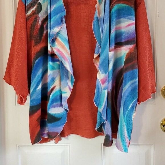 Yolanda Lorente Hand Painted 100% Silk Open Cardigan Jacket Flutter Sleeves S - Picture 2 of 7